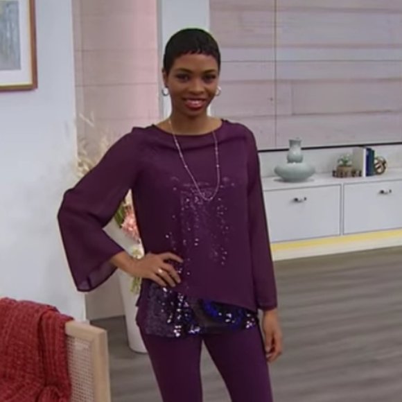 DG2 by Diane Gilman Asymmetric Blouse with Sequin Tank - Picture 2 of 11